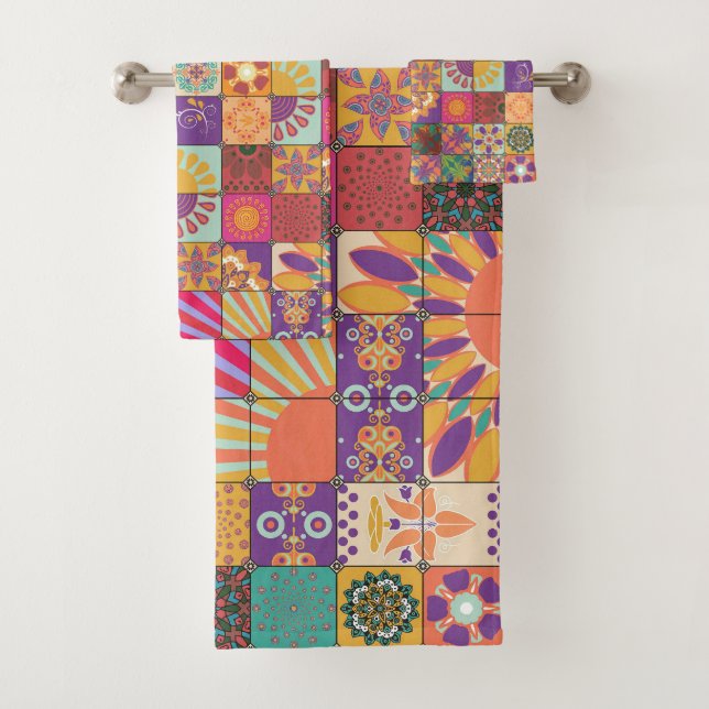 Retro 70s Patchwork Towel Set (Insitu)