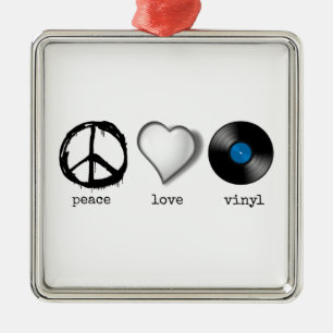Retro 70s Peace Love Vinyl Metal Ornament