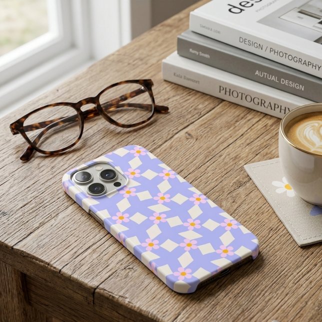 Retro 70s Periwinkle Purple Geometric Floral  Case-Mate iPhone Case (Creator Uploaded)