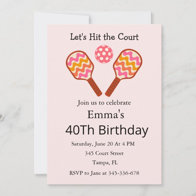 Retro 70s  Pickleball Birthday Invitation  (Front)