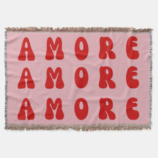 Retro 70s Pink and Red AMORE Bubble Font Throw Blanket