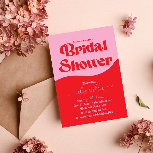 Retro 70s Pink and Red Neon Bridal Invitation (Creator Uploaded)