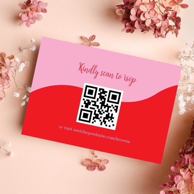 Retro 70s Pink and Red Neon Wedding RSVP Card (Creator Uploaded)