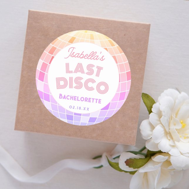 Retro 70s Pink Disco Ball Bachelorette Party  Classic Round Sticker (Creator Uploaded)