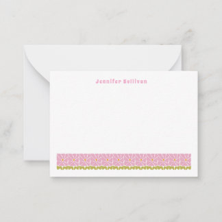 Retro 70s pink Floral Personalized Flat Note Card
