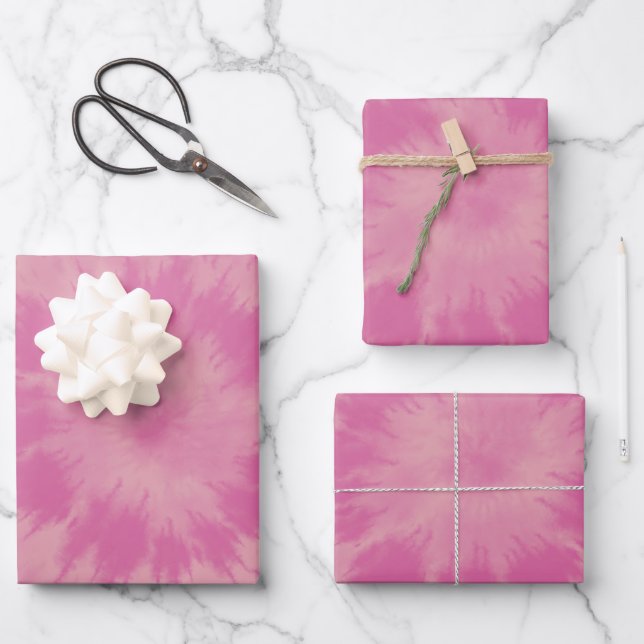 Retro 70s Pink Hippie Tie Dye Abstract Design Wrapping Paper Sheet (Front)