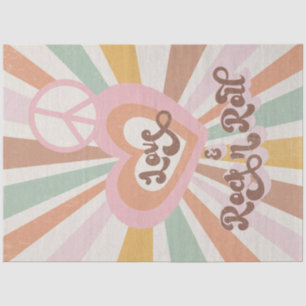 Retro 70s Pink Peace Love Rock n Roll Decoupage Tissue Paper