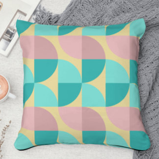 retro 70s Pink teal & yellow mid century abstract Cushion