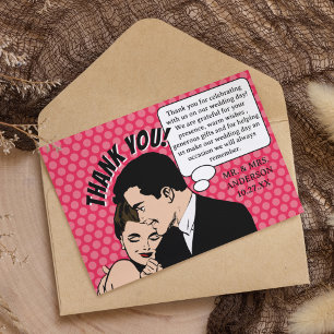 Retro 70's Pop Art Comic Book Fun Romantic Wedding Thank You Card