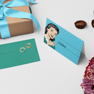 Retro 70's Pop Art Comic Book Fun Wedding Place Card