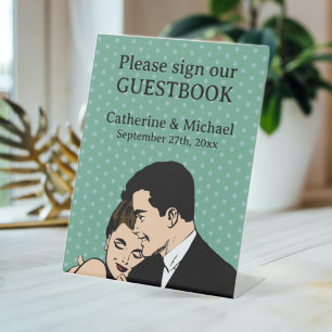 Retro 70's Pop Art Comic Book Romantic Wedding  Pedestal Sign