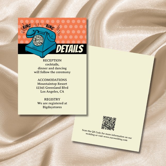 Retro 70's Pop Art Comic Book Wedding QR Code Enclosure Card (Creator Uploaded)