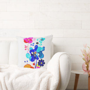 Retro 70s Psychedelic Abstract Fluid Floral Cushion