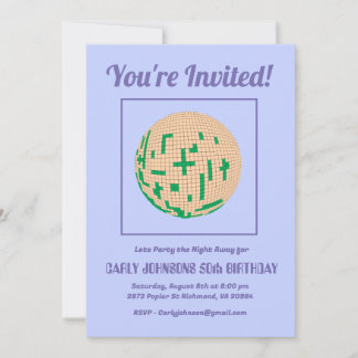 Retro 70s Purple Green Yellow Disco 50th Birthday  Invitation