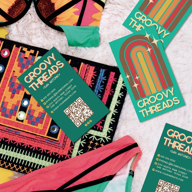 Retro 70's Rainbow Arch Bling Stars Business Card (Creator Uploaded)