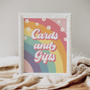 Retro 70s Rainbow Daisy Birthday Cards and Gifts Poster