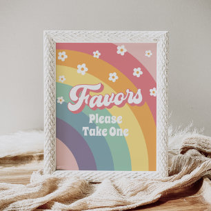 Retro 70s Rainbow Daisy Birthday Favours Sign