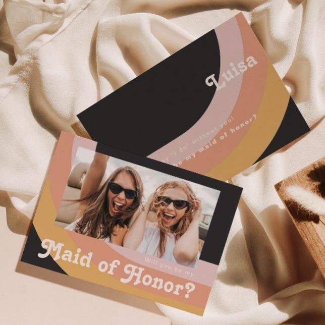 Retro 70's Rainbow | Dark Photo Maid of Honour Car Invitation (Creator Uploaded)
