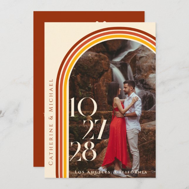 Retro 70s Rainbow Groovy Arch Photo Menu (Front/Back)