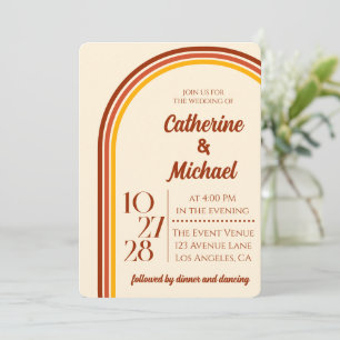 Retro 70s Rainbow Groovy Arch Photo Wedding Invitation