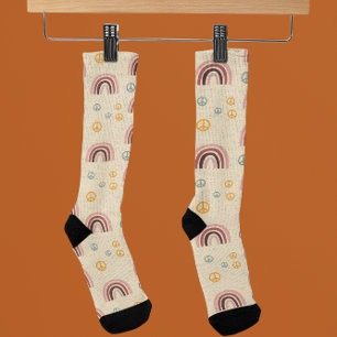 Retro 70s Rainbow Peace Sign Socks