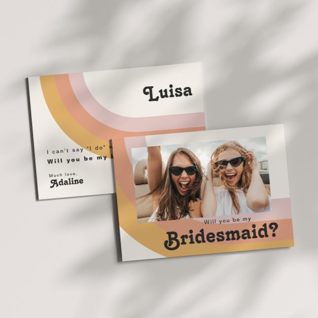 Retro 70's Rainbow Photo Bridesmaid Proposal Card (Creator Uploaded)