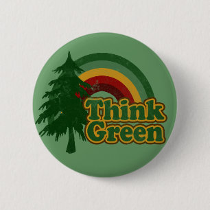 Retro 70s Rainbow, Think Green 6 Cm Round Badge
