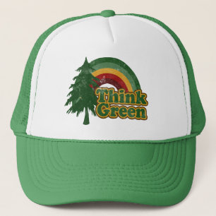 Retro 70s Rainbow, Think Green Trucker Hat