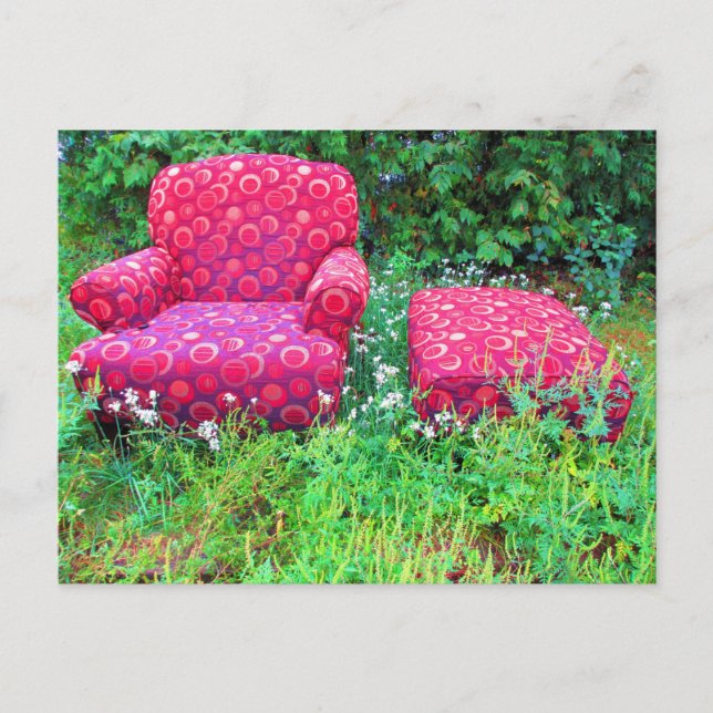 Retro 70s Red Circles Abandoned Chair Set Postcard (Front)