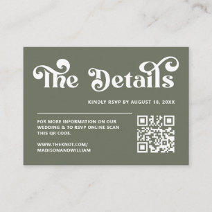 Retro 70s Sage Green Wedding Website Qr Code Enclosure Card