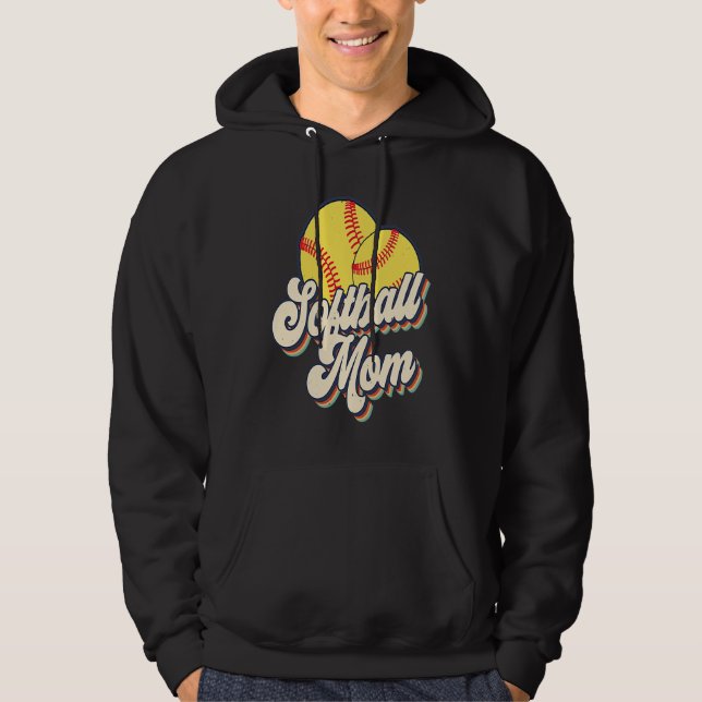 Retro 70s Softball Mom Cute Player Mama Team Sport Hoodie (Front)