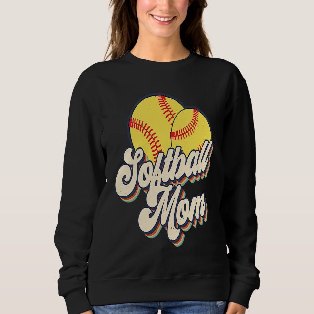 Retro 70s Softball Mom Cute Player Mama Team Sport Sweatshirt (Front)