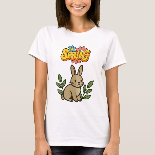 Retro 70s Spring Bunny Graphic Design T-Shirt (Front)