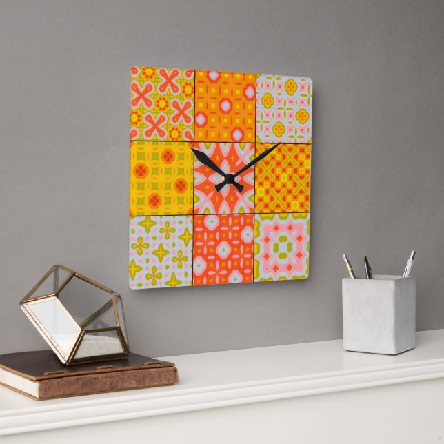 Retro 70's  square wall clock (Office)