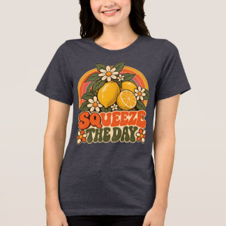 Retro 70s Squeeze The Day Lemon Graphic T-Shirt Tri-Blend Shirt