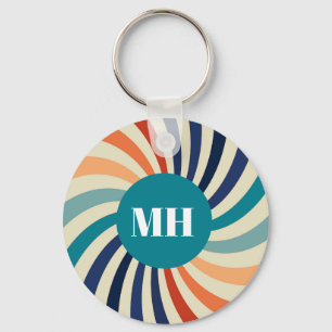 Retro 70s Starburst Monogram  Groovy Key Ring