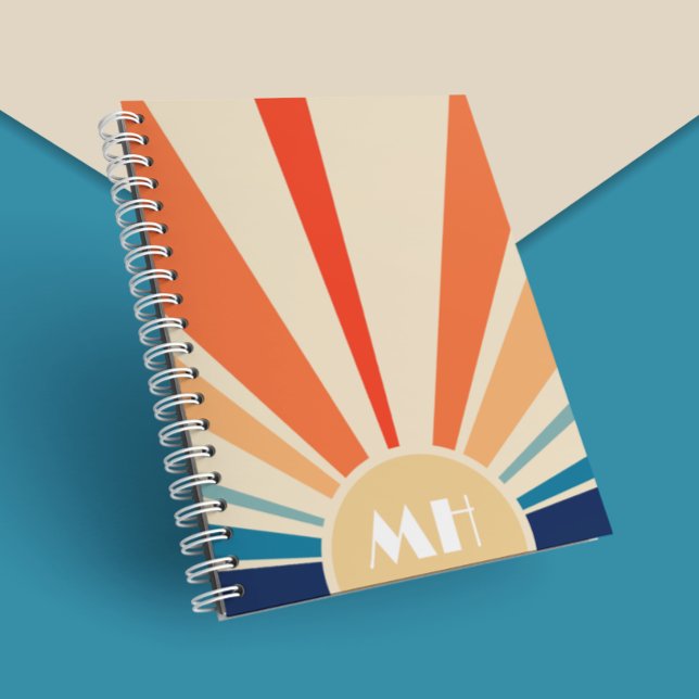 Retro 70s Starburst Sunrise Stripes Monogram   Notebook (Creator Uploaded)