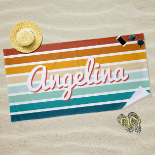 Retro 70s Stripe Personalised Name Beach Beach Towel