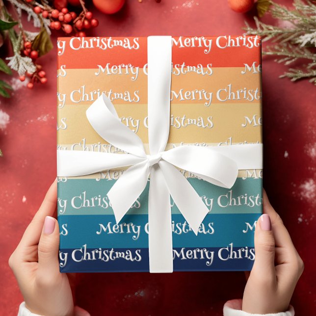 Retro 70s Stripes Merry Christmas Wrapping Paper (Creator Uploaded)