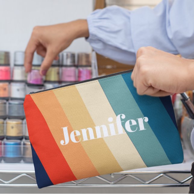 Retro 70s Stripes Personalised name Accessory Pouch (Creator Uploaded)