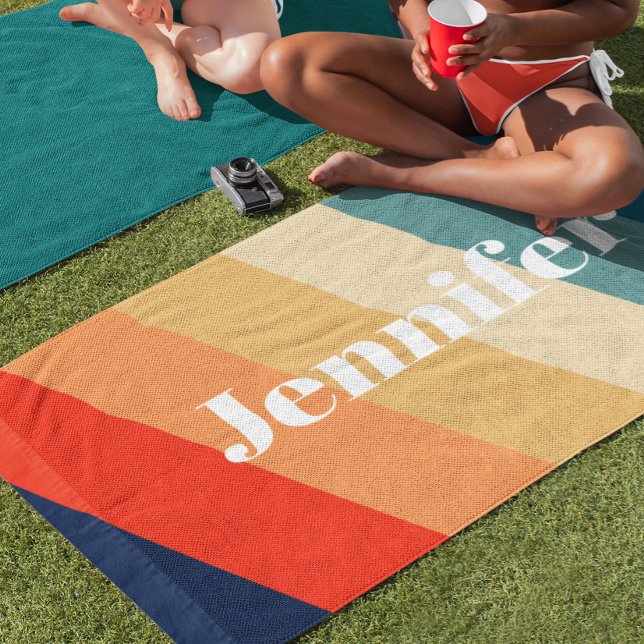 Retro 70s Stripes Personalised name Beach Towel (Creator Uploaded)