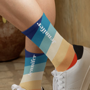 Retro 70s Stripes Personalised name  Socks