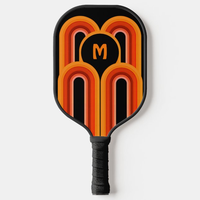 Retro 70s stripes Personalised  Pickleball Paddle (Front)