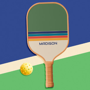 Retro 70s Stripes Personalised Pickleball Paddle