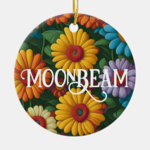 Retro 70s style colourful daisies ceramic ornament