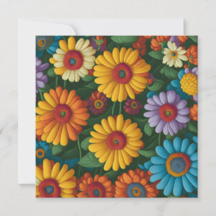 Retro 70s style colourful daisies invitation