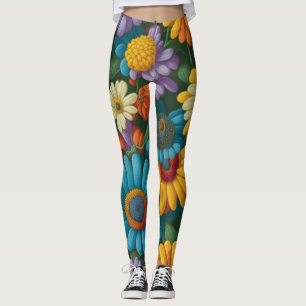 Retro 70s style colourful daisies leggings
