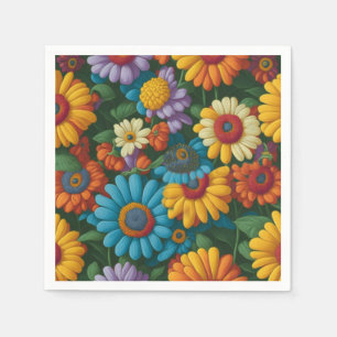 Retro 70s style colourful daisies napkin