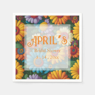 Retro 70s style colourful daisies  napkin