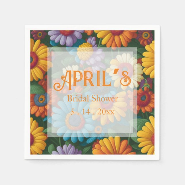 Retro 70s style colourful daisies  napkin (Front)